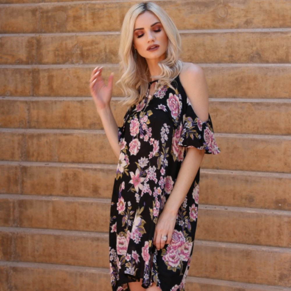 Floral cold shoulder summer dress